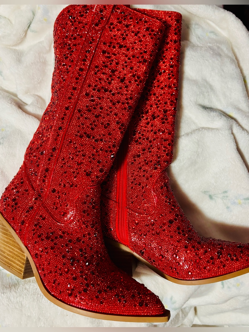Glitz Red Crystal Embellished Heeled Western Boots